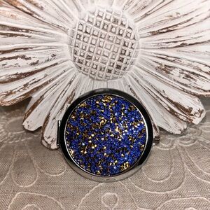 Elegant Blue and Gold Compact Mirror